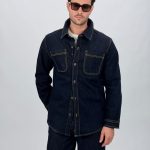 Cămașă din denim bărbați Indigo, croială modernă, vedere frontală