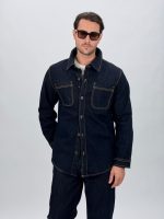 Cămașă din denim bărbați Indigo, croială modernă, vedere frontală
