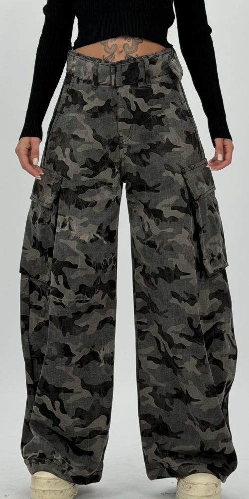 Jeans | Blug cargo cu imprimeu army