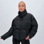 Jachetă din fâș scurtă cu ștrasuri argintii, culoare neagră