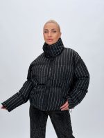 Jachetă din fâș scurtă cu ștrasuri argintii, culoare neagră