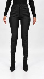 Pantalon slim gudron negru pentru femei, croială modernă